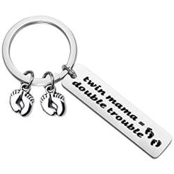 BAUNA Twin Mom Gift Twin Mama Keychain Mom of Twins Gift with Baby Feet Charm New Mom Jewelry