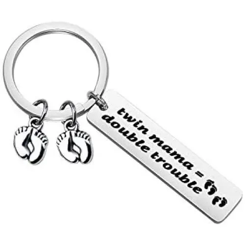 BAUNA Twin Mom Gift Twin Mama Keychain Mom of Twins Gift with Baby Feet Charm New Mom Jewelry BAUNA Twin Mom Gift Twin Mama Keychain Mom of Twins Gift with Baby Feet Charm New Mom Jewelry