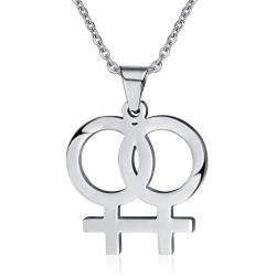 Gay & Lesbian Symbol LGBT Pride Pendant Necklace for Couples Stainless Steel Homosexuality Jewelry