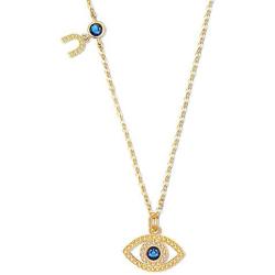 Kaletine Evil Eye Horseshoe Pendant Necklace Sterling Silver 925 Cubic Zirconia Cable Chain 16in+2in for Women