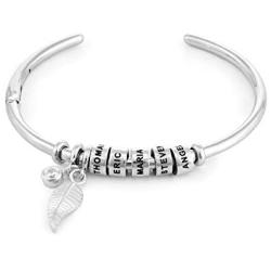 MyNameNecklace Personalized Custom Linda Open Bangle Bracelet with Beads in Sterling Silver 925 or Gold Plating - Custom Jewelry Gift for Her