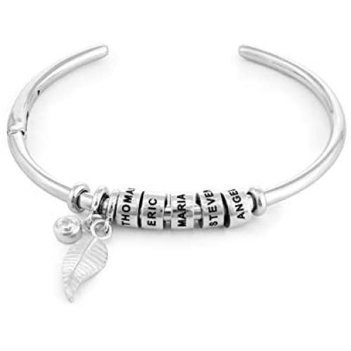 MyNameNecklace Personalized Custom Linda Open Bangle Bracelet with Beads in Sterling Silver 925 or Gold Plating - Custom Jewelry Gift for Her