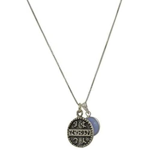 Coin Charm Amulet in Sterling Silver on 19 Inch Box Chain Necklace - Evil Eye Jewelry for Men and Women