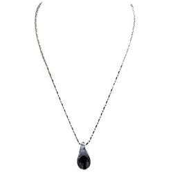 BlueRica Glass Teardrop Pendant with Purple Mushroom on Stainless Steel Chain Necklace