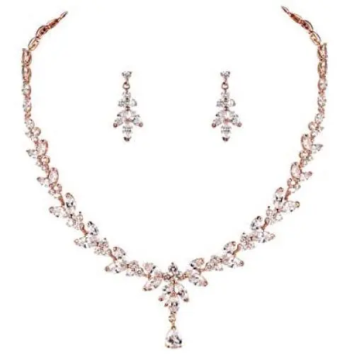 WeimanJewelry Silver/Gold/Rose Gold Plated Women Cubic Zirconia Round CZ Marquise Teardrop Bridal Necklace and Drop Earring Set for Bride Wedding WeimanJewelry Silver/Gold/Rose Gold Plated Women Cubic Zirconia Round CZ Marquise Teardrop Bridal Necklace and Drop Earring Set for Bride Wedding