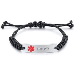 VNOX Free Custom Engraving Braided Rope Emergency Medical Alert ID Identification Bracelet for Women Men Kids,4-9 Inches