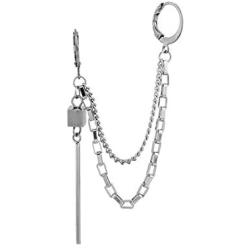 Punk Tassel Crawler Climber Small Hoop Earring for Women Girls Men Stainless Steel Cartilage Double Pair Hoops Vine Clip on Multi Layered Chain Drop Bar Dangle Fashion Jewelry 1 Piece