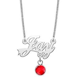 QeenseKc Name Necklace Personalized Necklace with Red Birthstone Script Initial Customized Stainless Steel Jewelry for Women Sturdy Cuban Link Chain