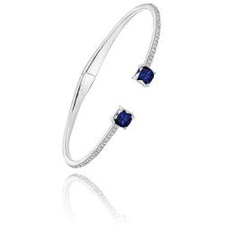 Sterling Silver Genuine and Created Gemstone & Synthetic White Sapphire Cushion-Cut Dainty Cuff Bangle Bracelet