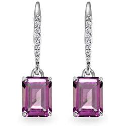 Sterling Silver Genuine or Synthetic Gemstone 8x6mm Octagon-cut Polished Dangle Leverback Earrings