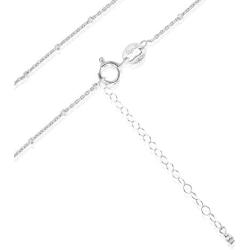 Sea of Ice Sterling Silver 1mm Diamond-Cut Bead Station Rolo Chain Necklace for Women, Size 14'' - 36'' Italy
