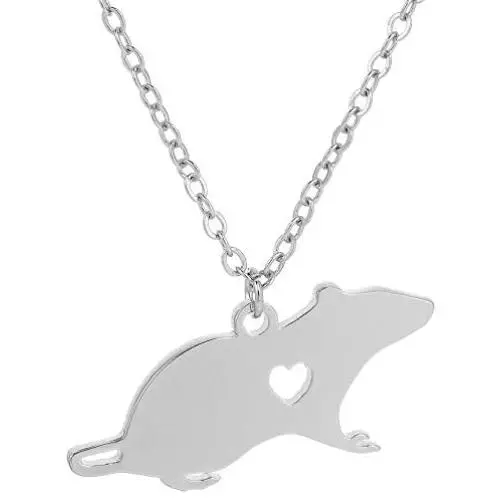 NOUMANDA Fashion Cute Mouse Engraved Heart Pendant Necklace Simple Animal Copper Jewelry NOUMANDA Fashion Cute Mouse Engraved Heart Pendant Necklace Simple Animal Copper Jewelry