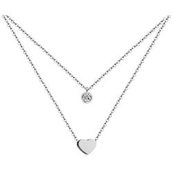 WangGao Stainless Steel Dainty Double Layer Chain Choker Pendant Necklace for Women Girls