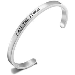 FUSTMW I AM The Storm Inspirational Cuff Bracelet Motivating Jewelry Encouragement Gift (Silver)