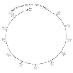 S925 Sterling Silver Celestial Jewelry Lucky Star Hollow Choker Necklace Disc Chain Statement Short Chain Necklace for Women Girls