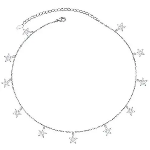 S925 Sterling Silver Celestial Jewelry Lucky Star Hollow Choker Necklace Disc Chain Statement Short Chain Necklace for Women Girls