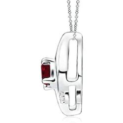 January Birthstone - Shell Style Oval Garnet and Diamond Pendant Necklace in Silver (4x3mm Garnet)