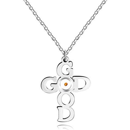 Tbrand Stainless Steel God Good Initail Cross Pendant Necklace with Real Mustard Seed Charms Religious Jewelry ZY076