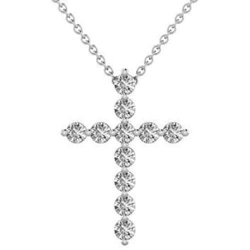 1/5 to 1/2 Carat Diamond Cross Pendant Necklace for Women in 14k White Gold (H-I, SI2-I1, cttw) with 18 Inch Silver Chain and Lobster Claw by Privosa Fine Jewelry