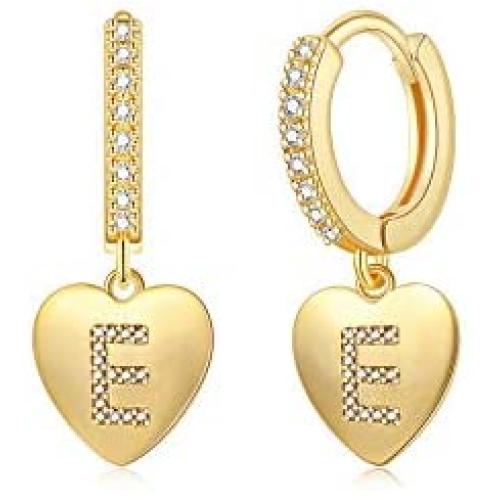 Mothers Day Gift Initial Hoop Earrings Heart Drop Dangle Alphabet Letters A To Z Hoop Earrings for Girl 14K Real Gold Plated Huggie Earrings