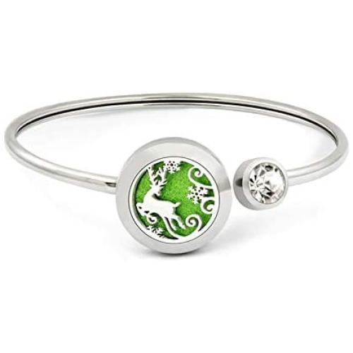 VENDAB Reindeer Bracelet Stainless Steel Magnetic Aromatherapy Essential Oils Diffuser Reindeer Bangle Jewelry: Calming Relaxation Christmas Holiday Bracelet for Women and Girls