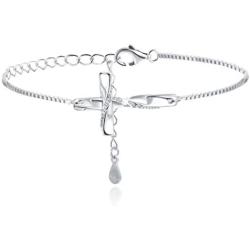 Fiasaso 925 Sterling Silver Cross Bracelets for Women God in My Heart Faith Christian Bracelets Religious Jewelry 6.7In-8.7In