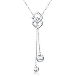 Long Necklace S925 Sterling Silver Tassel Round Ball Necklace for Women, 30 inches