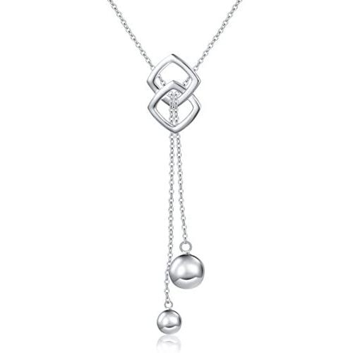Long Necklace S925 Sterling Silver Tassel Round Ball Necklace for Women, 30 inches