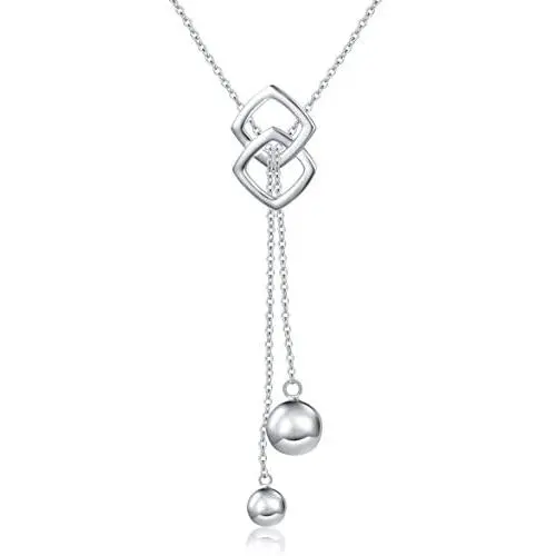 Long Necklace S925 Sterling Silver Tassel Round Ball Necklace for Women, 30 inches