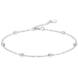 Sllaiss 925 Sterling Silver Bead Chain Bracelets for Women Girls Adjustable Bracelet White Gold Plated Dainty Minimal Bead Chain Jewelry 6”