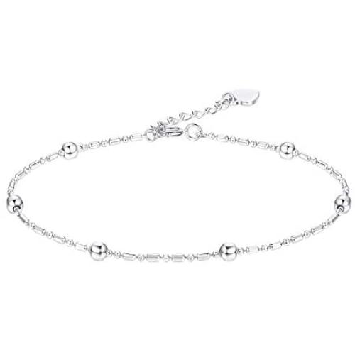 Sllaiss 925 Sterling Silver Bead Chain Bracelets for Women Girls Adjustable Bracelet White Gold Plated Dainty Minimal Bead Chain Jewelry 6”