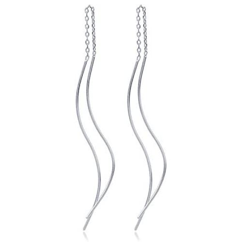 Silver RoseGold lightweight Double Linear Curved Tassel Threader Drop Dangle Earrings for women girls Jewelry Gift