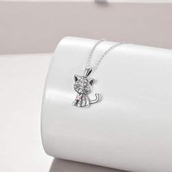 LUHE S925 Sterling Silver Cat Pendant Necklaces Jewelry Gifts for Little Teen Girls Daughter Women Cat Lover