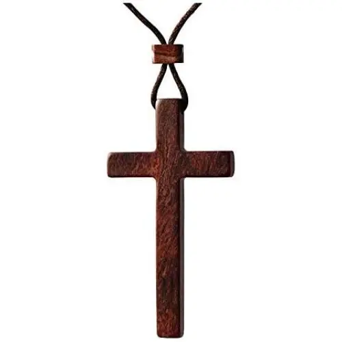 Natural Sandalwood Cross Pendant Necklace for Men Women Boys Girls Gift Wood Wooden Casual Sweater Chain Car Rearview Mirror Pendant