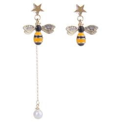 Gold Plated Bee Stud Dangle Drop Earrings for Women Girls Yellow Flower Crystal Jewelry by SUNSCSC