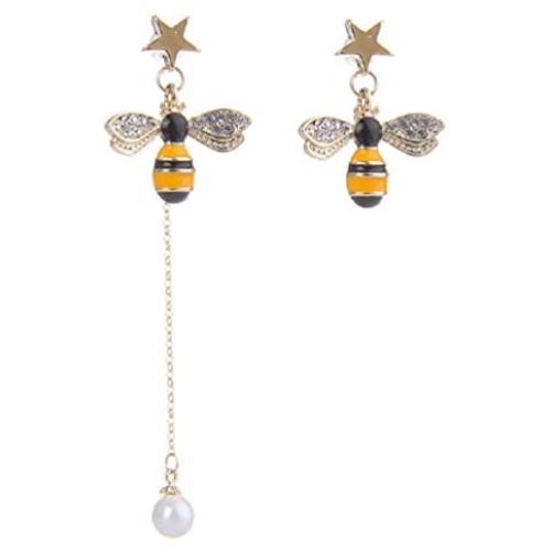 Gold Plated Bee Stud Dangle Drop Earrings for Women Girls Yellow Flower Crystal Jewelry by SUNSCSC