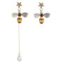 Gold Plated Bee Stud Dangle Drop Earrings for Women Girls Yellow Flower Crystal Jewelry by SUNSCSC