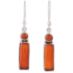 NOVICA Carnelian .925 Sterling Silver Dangle Earrings Orange Allure