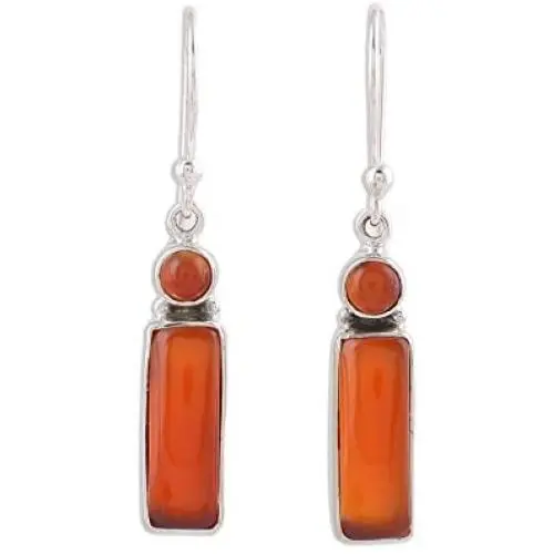 NOVICA Carnelian .925 Sterling Silver Dangle Earrings Orange Allure NOVICA Carnelian .925 Sterling Silver Dangle Earrings Orange Allure