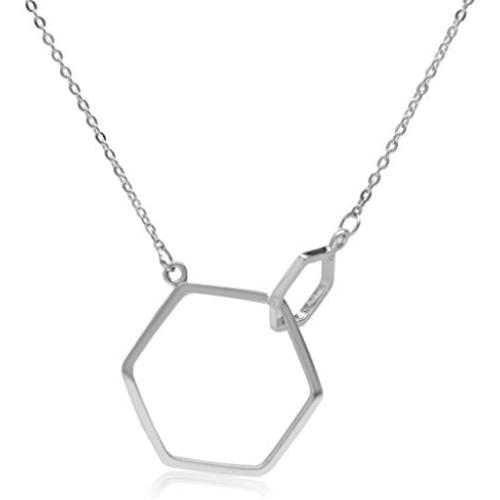 Silvershake 925 Sterling Silver Hexagon Geometric Minimalist Pendant with 16 to 18 Inch Chain Necklace