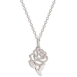 Disney, Beauty and the Beast Sterling Silver Belle’s Rose Pendant Necklace, 18”