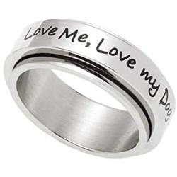 Joyful Sentiments Love Jewelry Stainless Steel Love Me, Love My Dog Spinner Ring