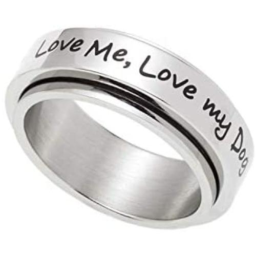 Joyful Sentiments Love Jewelry Stainless Steel Love Me, Love My Dog Spinner Ring