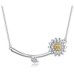 TRISHULA Shining Sunflower Daisy Necklace for Women,925 Sterling Silver You are My Sunshine Flower Pendant with Zircon/Ideal Gift for Wife/Mom/Daughter/Girlfriend