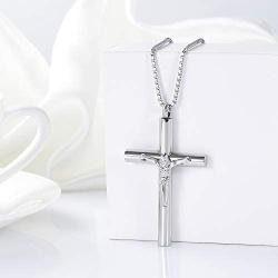 zeqingjw Stainless Steel Cross Cremation Jewelry for Mens Crucifix Prayer Urn Pendant Necklace for Ashes Jesus Cross Keepsake Memorial Ash Jewelry