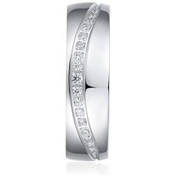 6mm Comfort Fit Heavy Sterling Silver Curved Set Simulated Diamond Court Shape Wedding Band