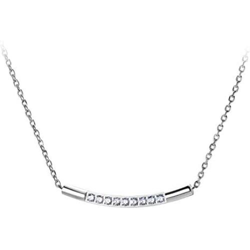 555Jewelry Womens Stainless Steel Classic Bar Cubic Zirconia Pendant Necklace