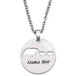 KUIYAI Sweet Mama Bear Round Pendant Necklace for Mother Grandma