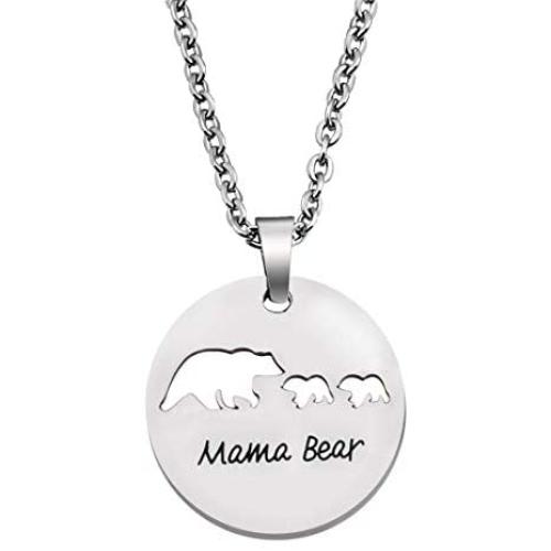KUIYAI Sweet Mama Bear Round Pendant Necklace for Mother Grandma