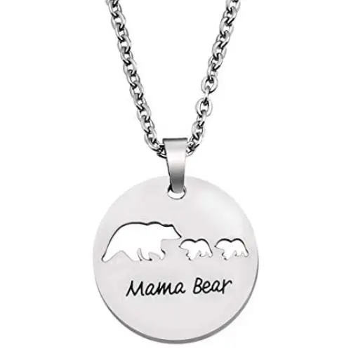 KUIYAI Sweet Mama Bear Round Pendant Necklace for Mother Grandma